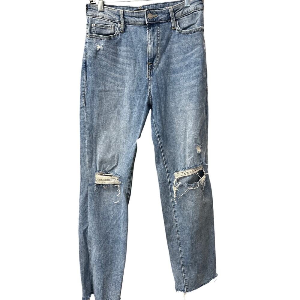True Religion Starr Mid Rise Cropped Straight Distressed Jeans Women Size 29